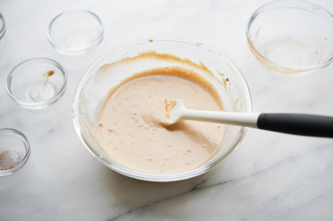 combined crab cake sauce ingredients in mixing bowl