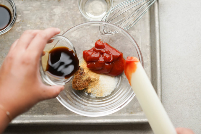 mixing katsu sauce ingredients