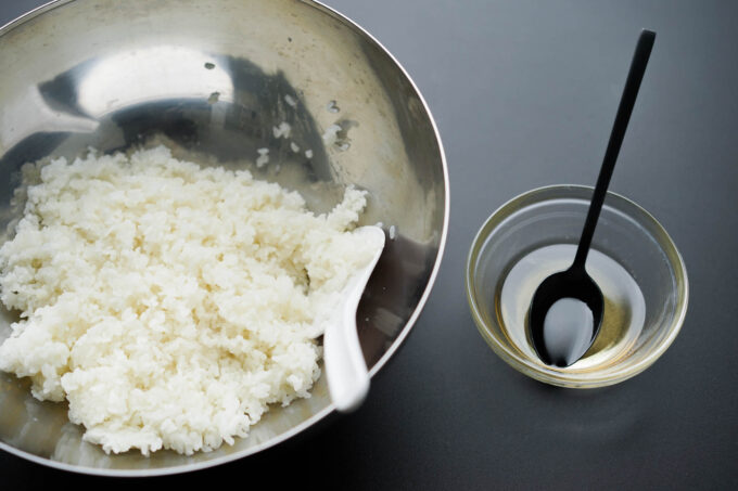 bowl of short grain rice and sushi seasoning