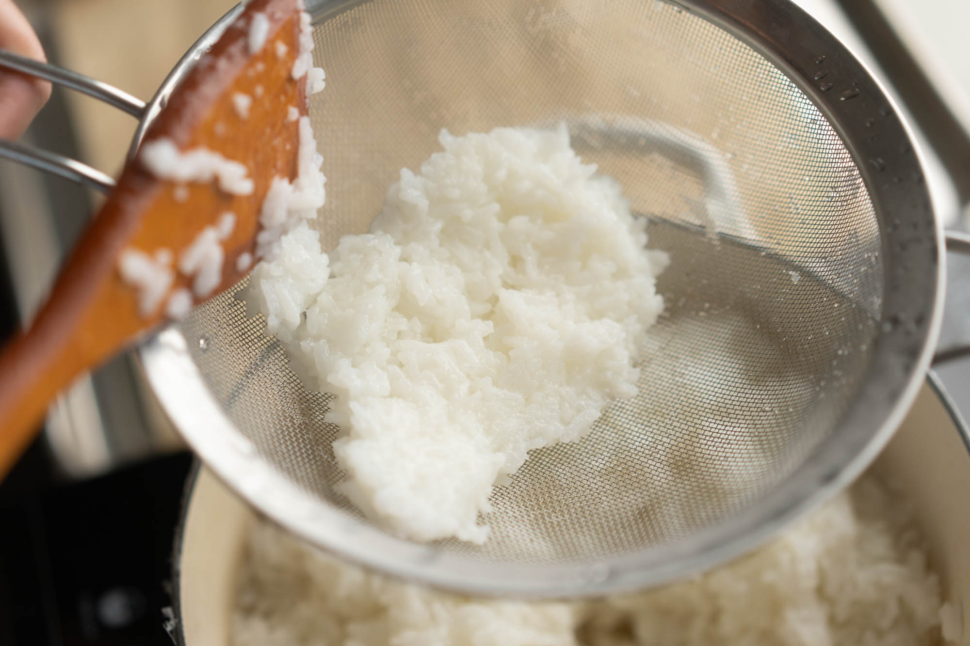 mushy rice in strainer