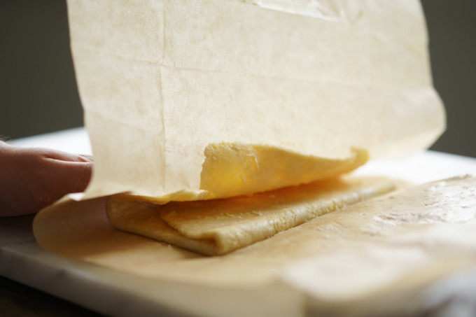 peeling dough off paper