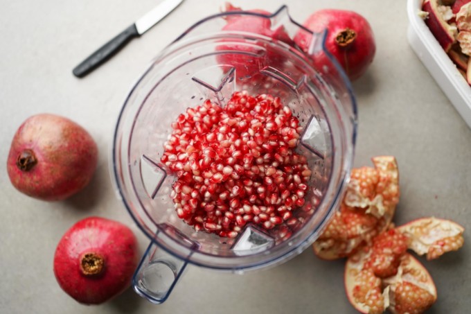 pomegranate seeds in a blender
