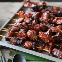 bbq pork skewers closeup