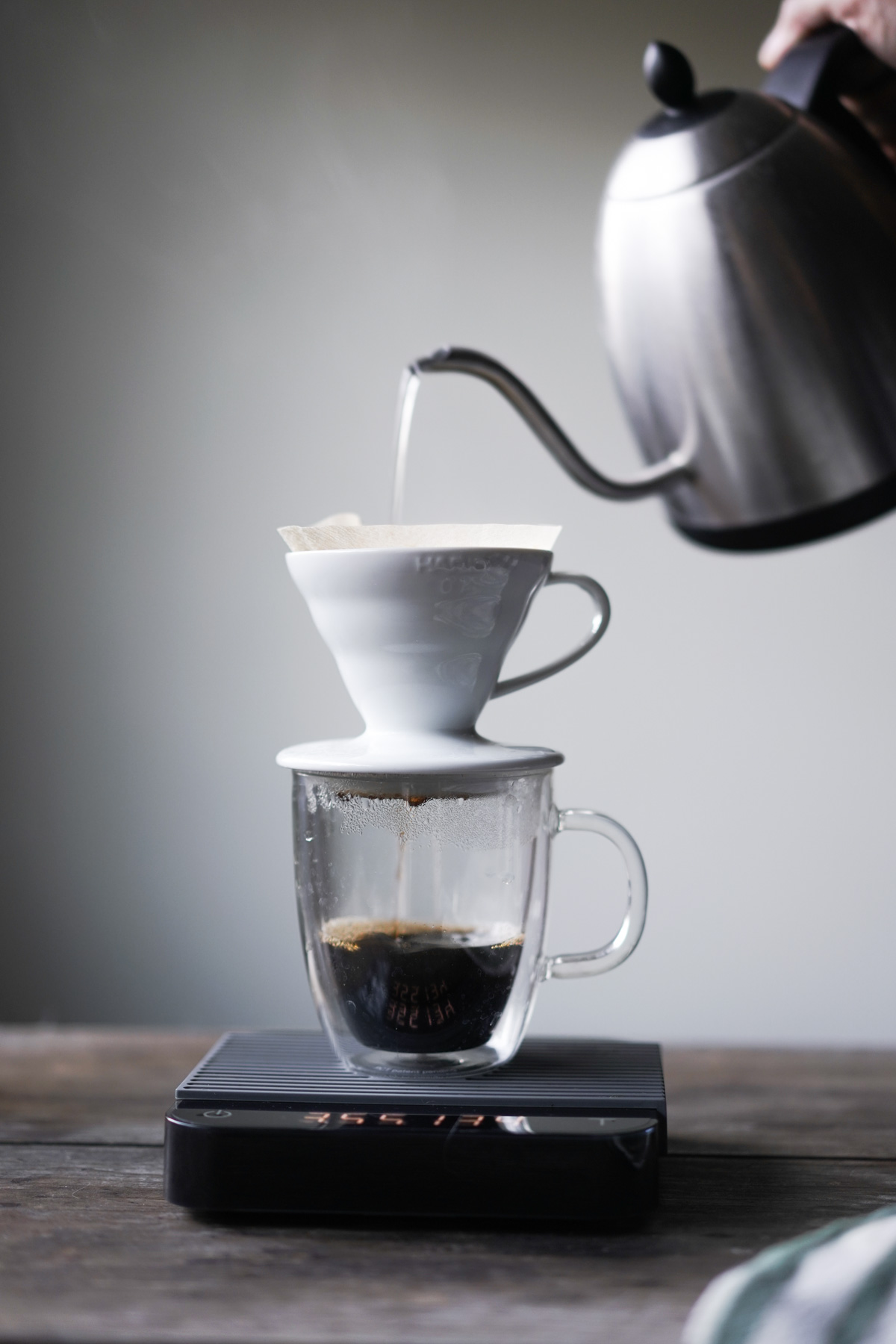 pour over with Hario V60 and Acaia scale
