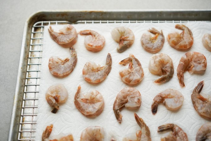 prepared shrimp on a drying rack