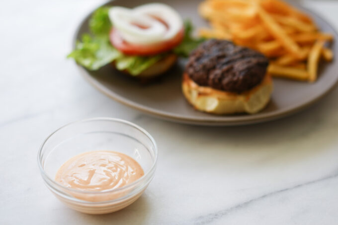 closeup of sriracha mayo ramekin