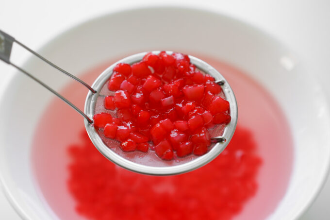 cooked red rubies above an ice bath