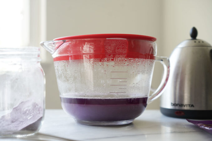 soaking ube powder in boiling water