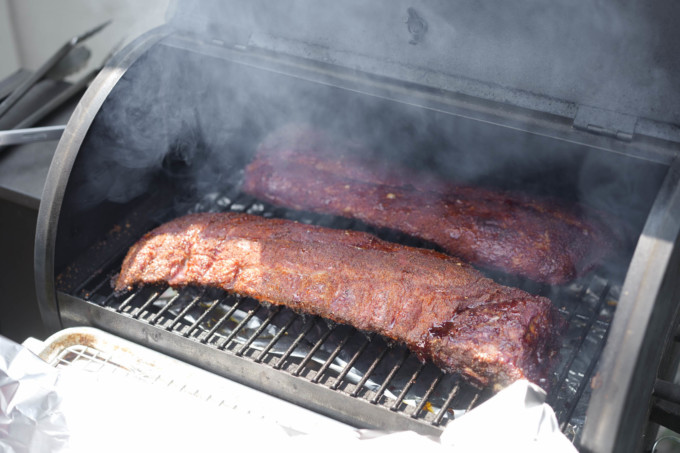 ribs with smoke wafting out