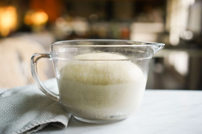 proofed, risen dough for milk bread