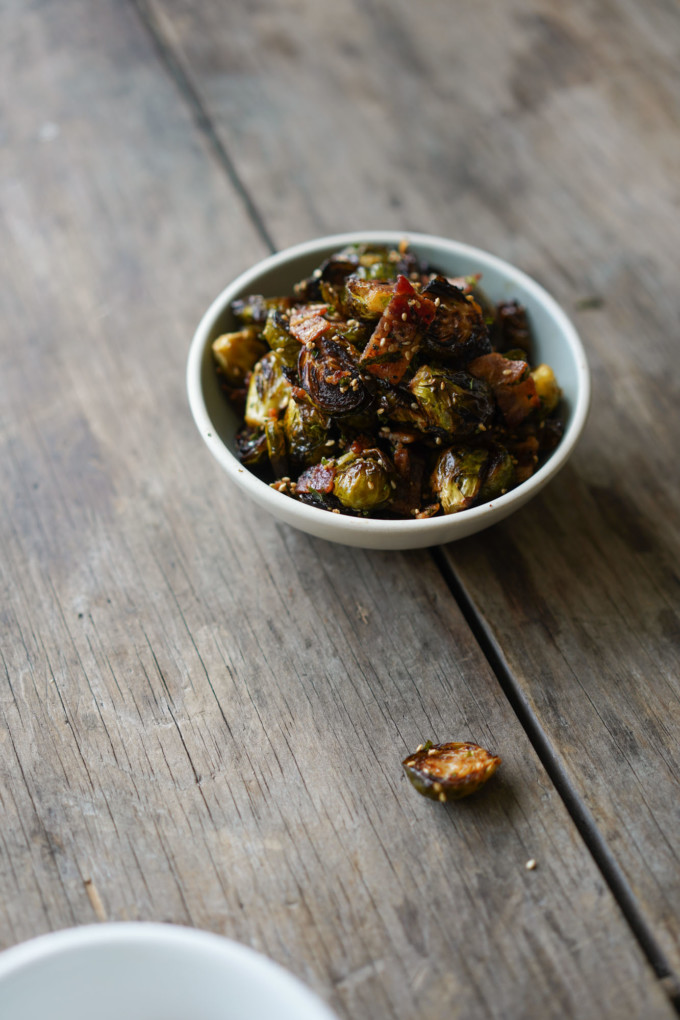 small bowl of roasted brussels sprouts