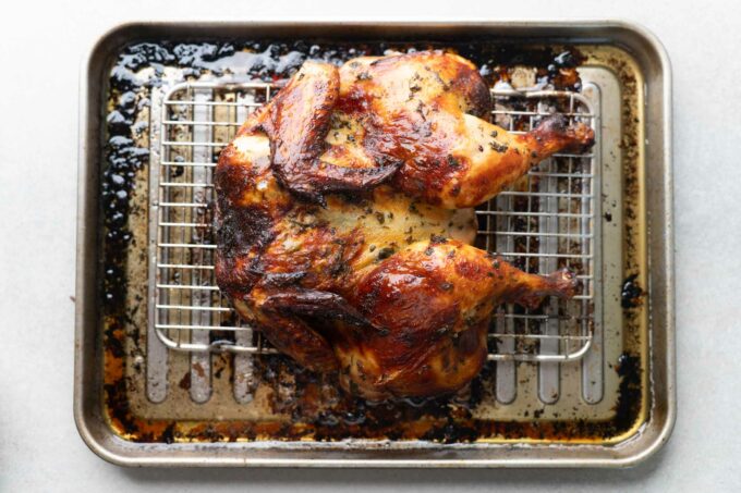 roasted chicken on baking sheet