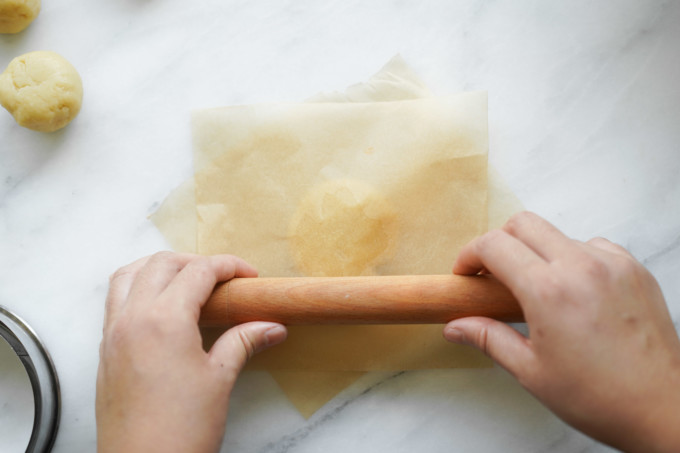 rolling dough between parchment paper