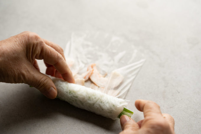 rolling up spring roll wrapper