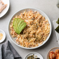 salmon rice bowl recipe closeup
