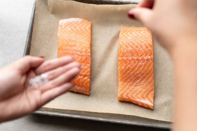 salting filets of salmon