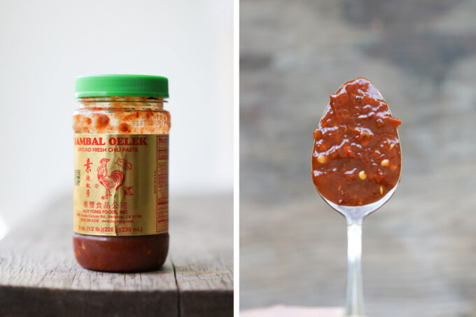 bottle and spoonful of Sambal Oelek