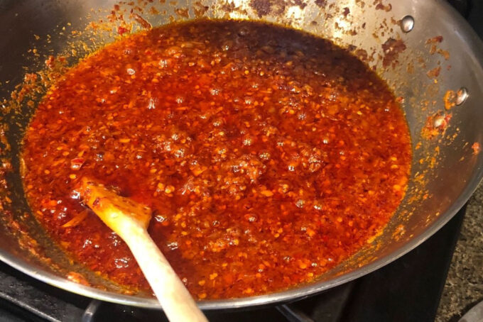 sate chile condiment in a pan