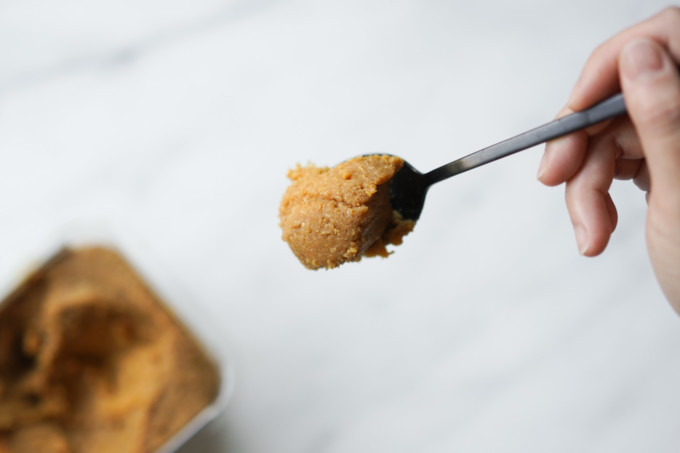 scoop of miso paste on a spoon