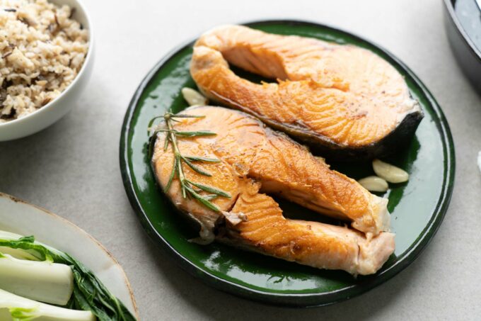 salmon steaks with side dishes
