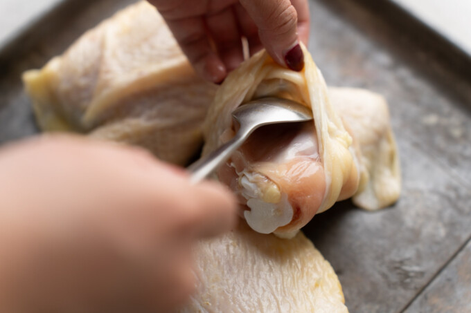 separating chicken skin from meat