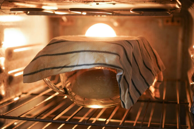 dough in oven to proof before rising