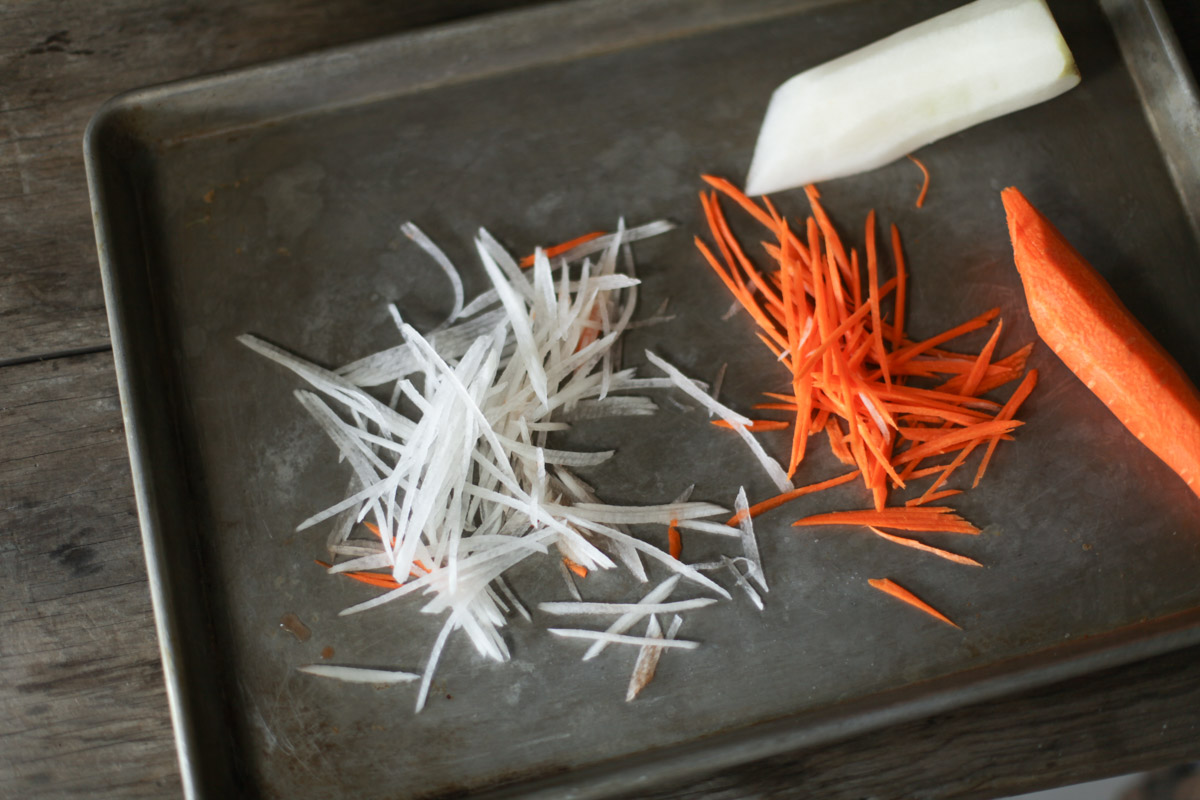 sliced daikon and carrots