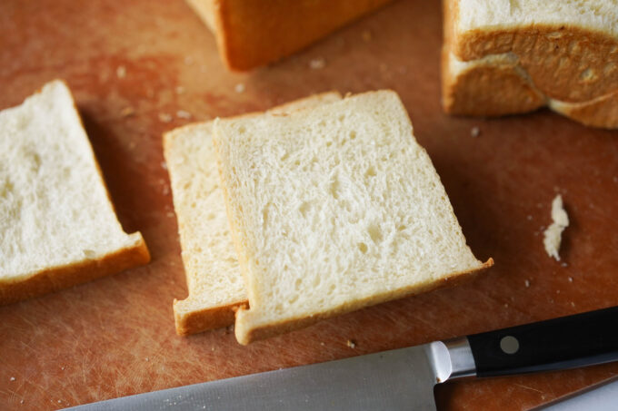 slices of Japanese shokupan milkbead on cutting board