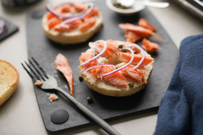 smoked salmon on a bagel