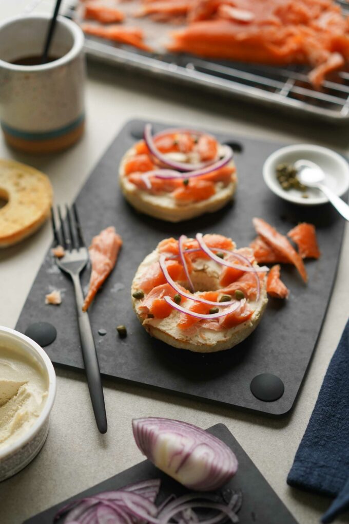 smoked salmon on bagel w cream cheese