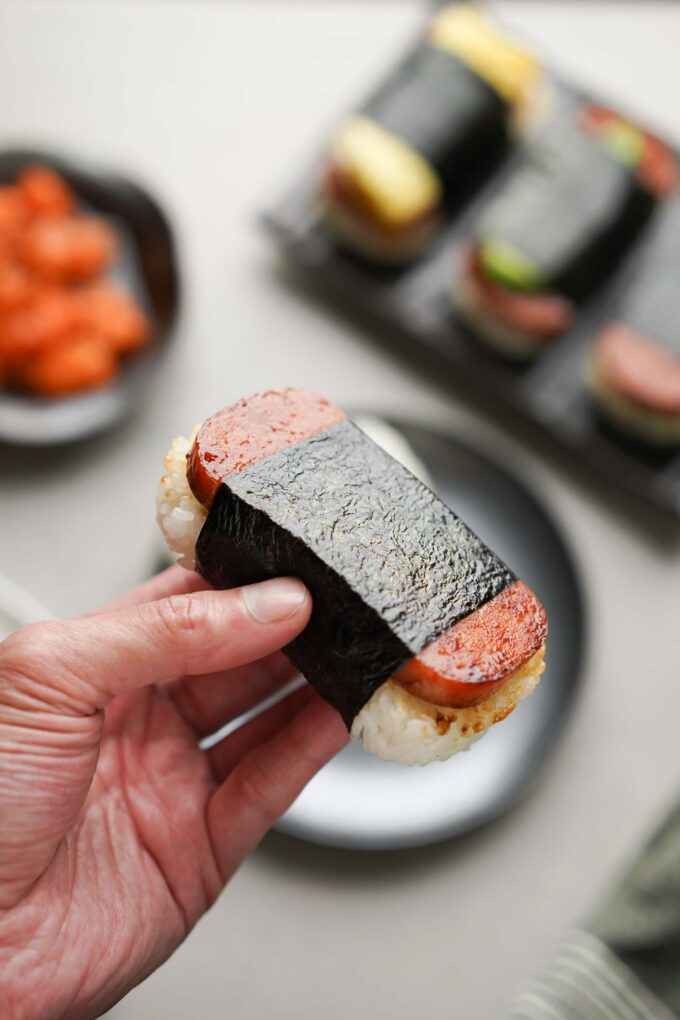 single Spam musubi in hand