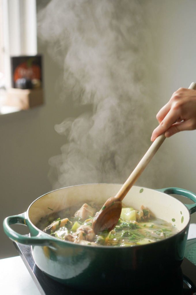 steaming pot of chicken linden