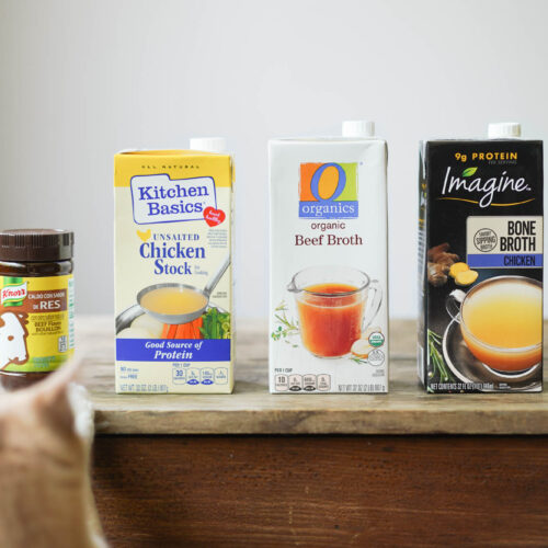 bottles of buillon, stock, broth, and bone broth