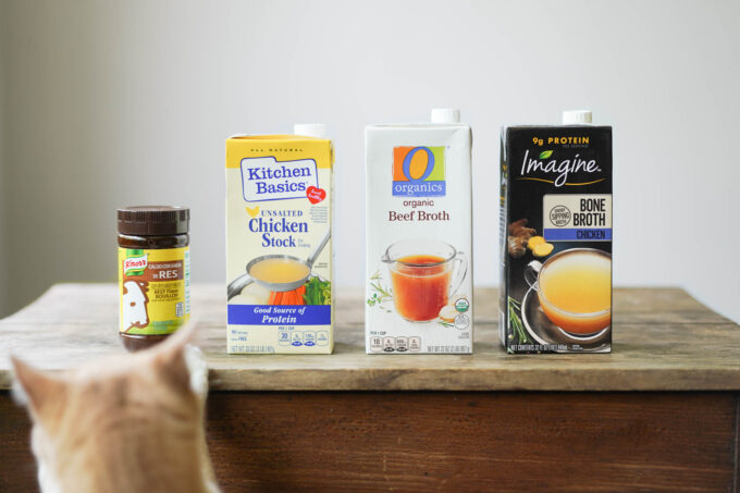 bottle of buillion, boxes of stock, broth, and bone broth