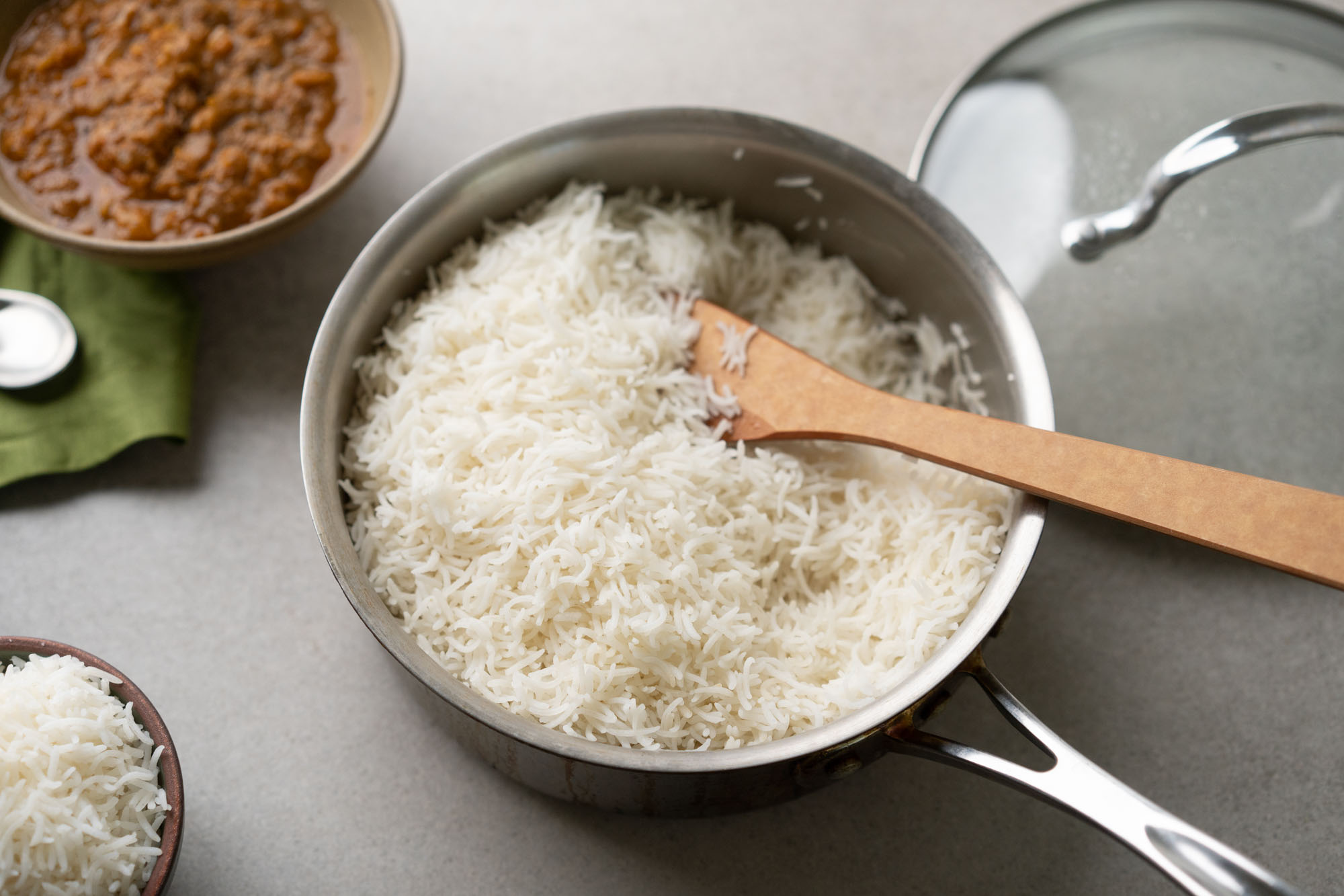 basmati rice cooked on the stovetop
