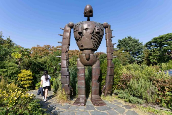 metal statue outside of the Ghibli Museum