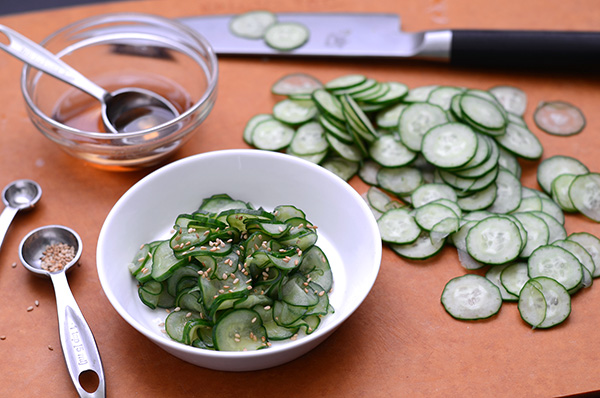 Japanese cucumber salad sprinkled with sesame