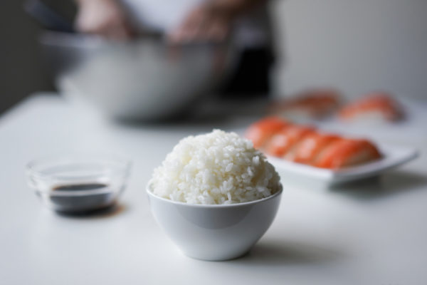 bowl of sushi rice, ready for nigiri