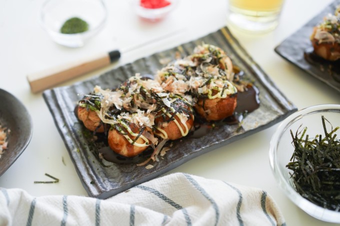 takoyaki - octopus balls, prepared on a plate