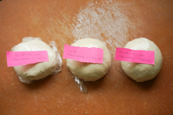 three dough balls ready to test