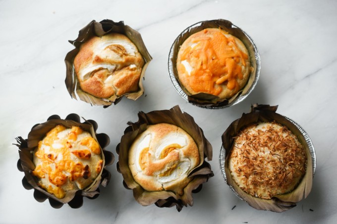 five baked bibingka with three different toppings