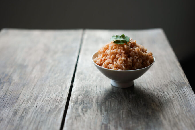 tomato rice with cilantro leaf