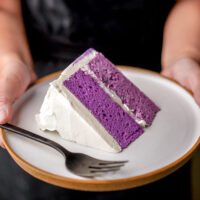 slice of ube cake closeup