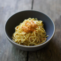 bowl of uni pasta, closeup