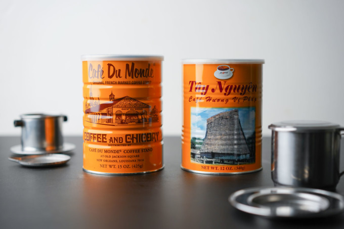 Vietnamese coffee cans: Cafe Du Monde and Tay Nguyen