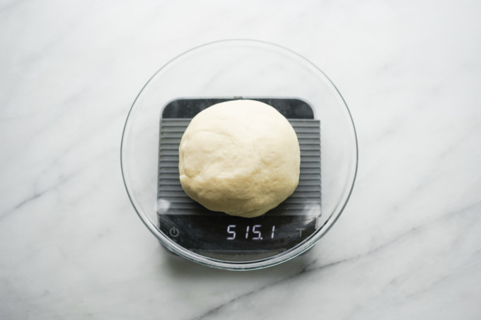 weighing entire dough ball on scale