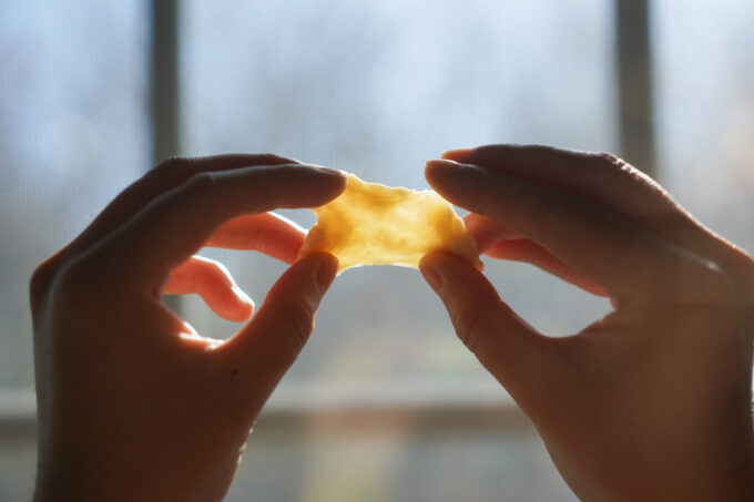 stretching dough for windowpane test