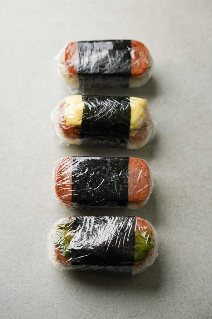 plastic wrapped Spam musubi to go