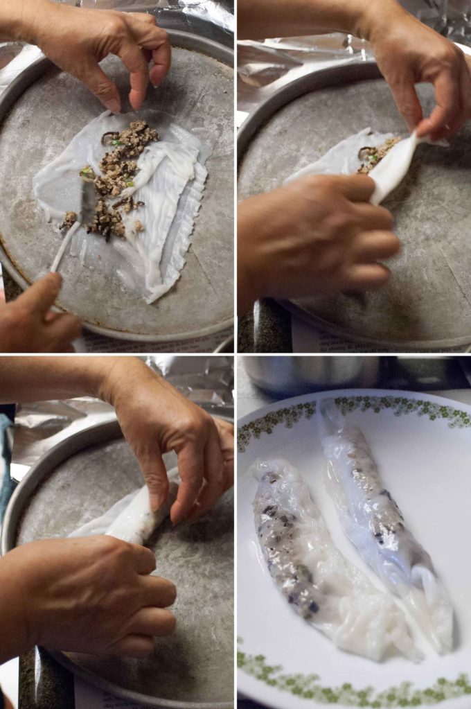 4 steps to rolling banh cuon