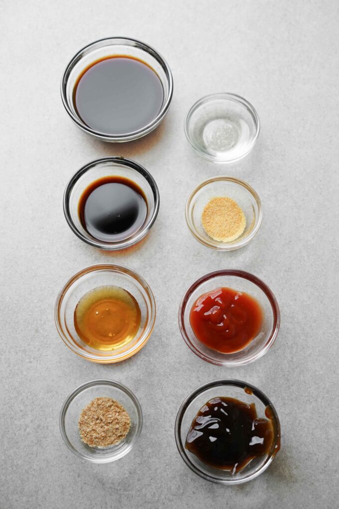 yakisoba sauce ingredients in bowls